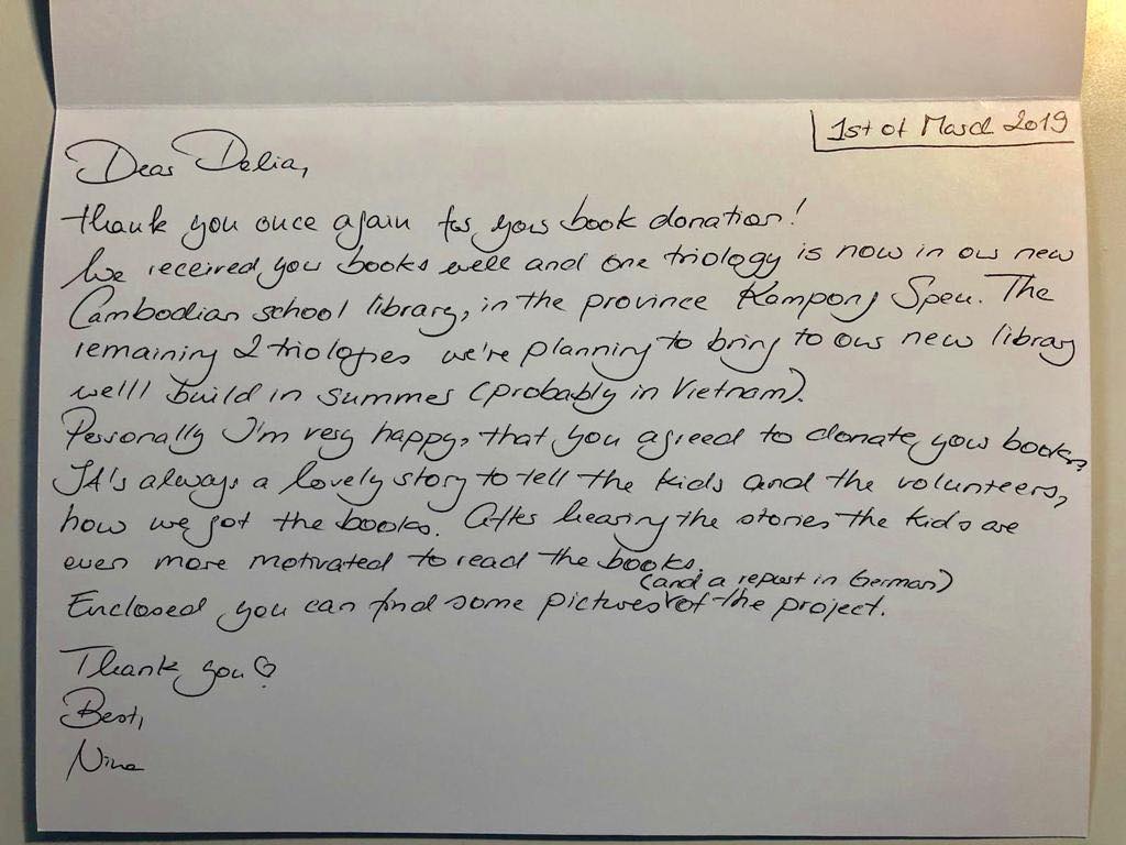 Thank-you letter from the Mahrberg Library project